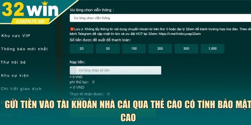 Gửi tiền vào tài khoản nhà cái qua thẻ cào